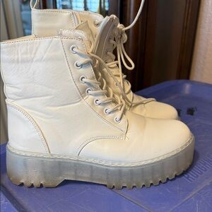 SHEIN White Lace-Up Platform Combat Boots